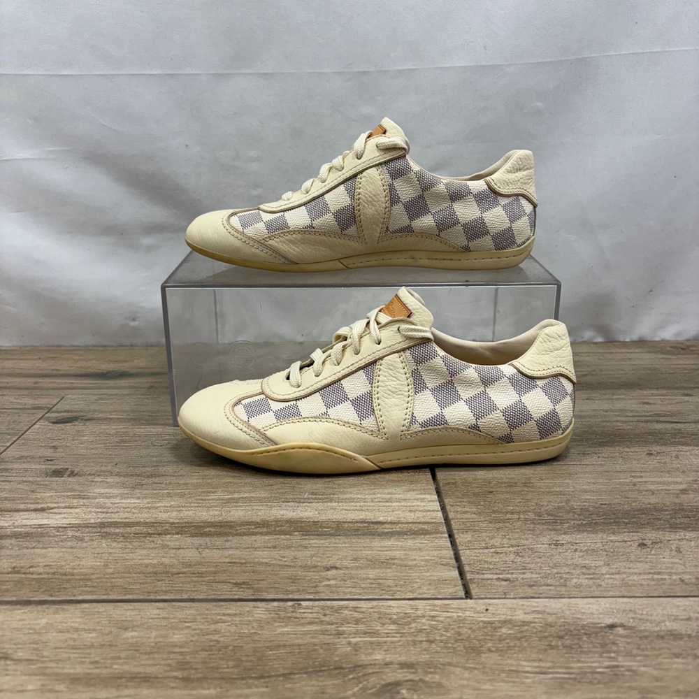 Louis Vuitton Cream and Beige Check Low-Top Sneakers